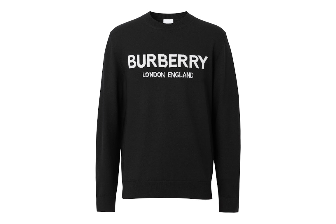 Pre-owned Burberry Logo Intarsia Wool Blend Sweater Black/white