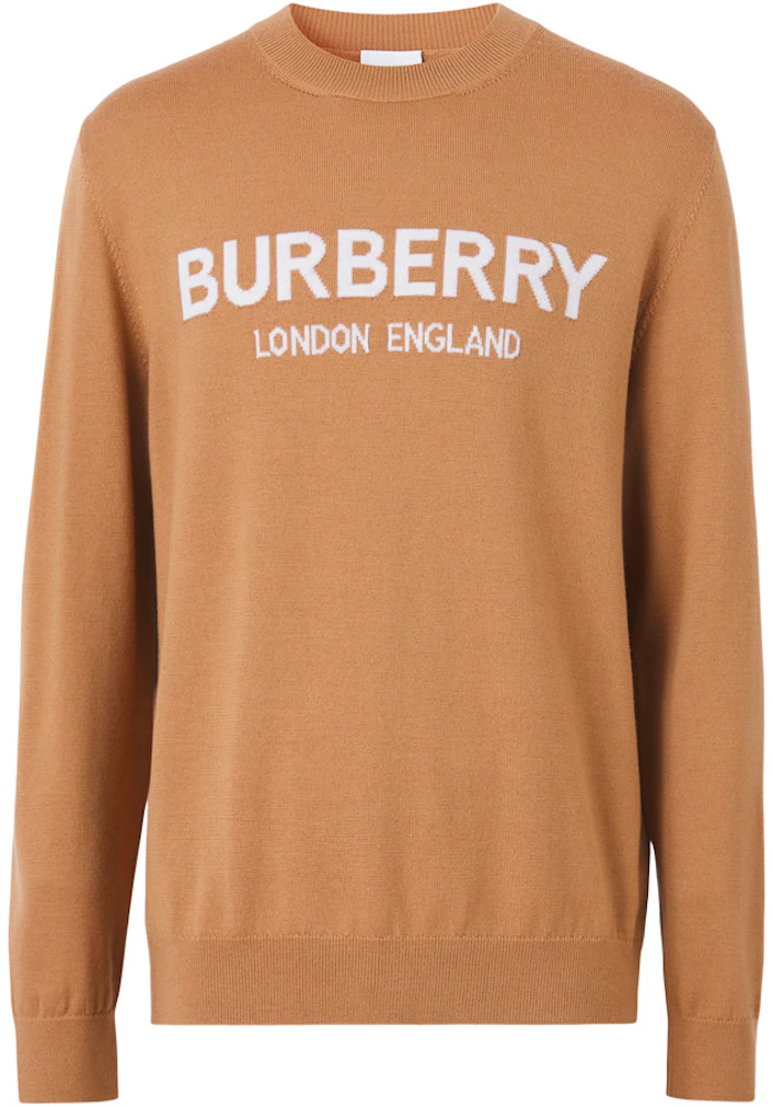 Burberry Monogram Wool Silk Blend Jacquard Sweater Light Camel