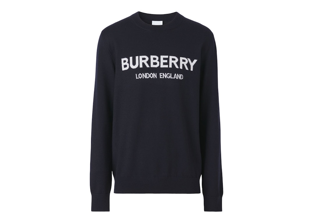 Pre-owned Burberry Logo Intarsia Wool Blend Sweater Caol Blue/white