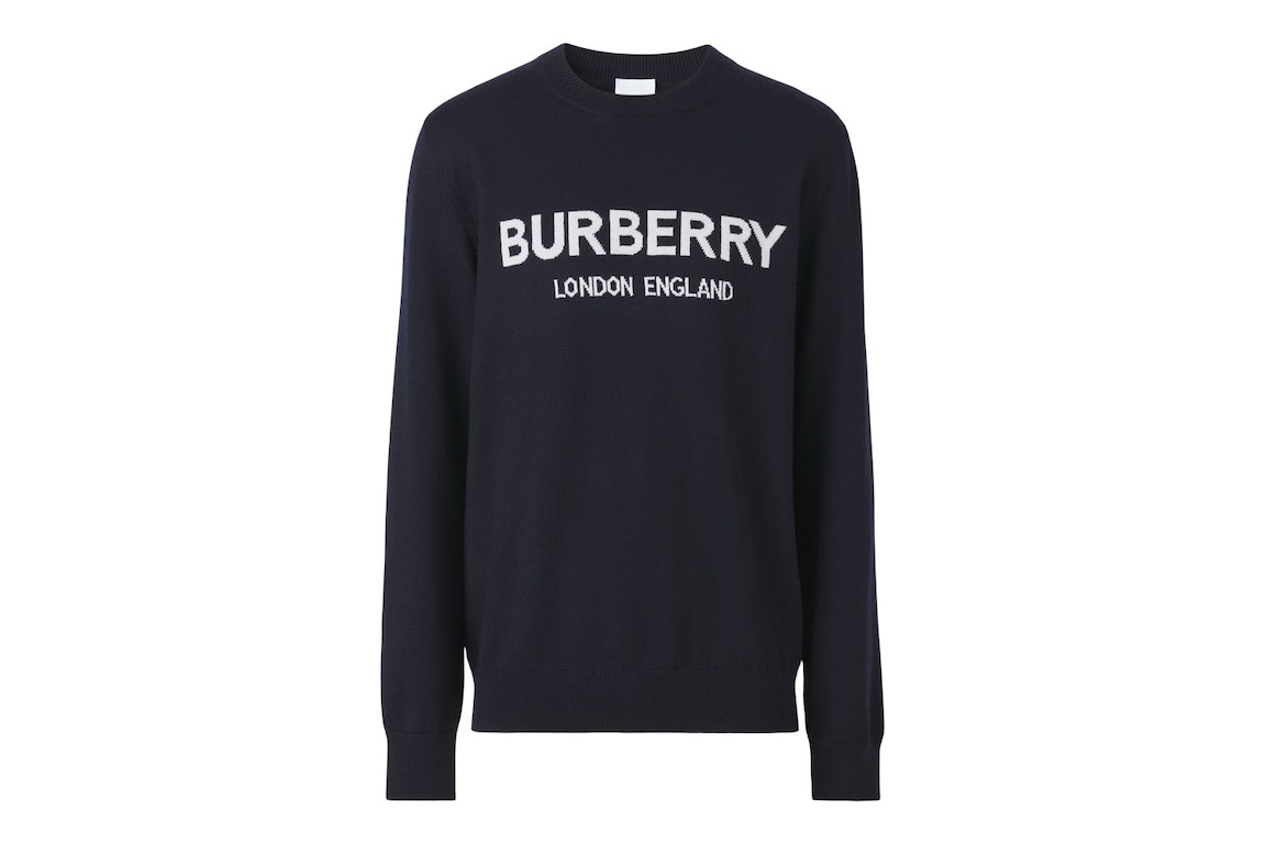 Pre-owned Burberry Logo Intarsia Wool Blend Sweater Caol Blue/white