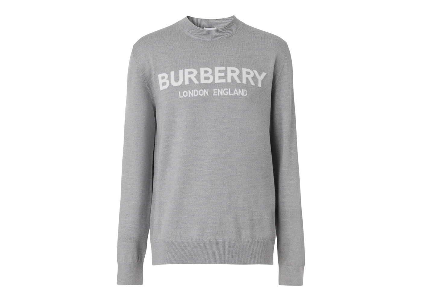 Burberry Logo Intarsia Wool Blend Sweater Grey Melange/White