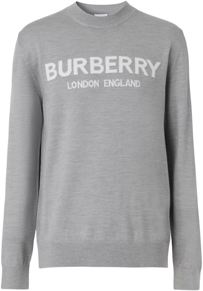 butik Maxim Mudret Burberry Logo Intarsia Wool Blend Sweater Grey Melange/White - SS22 Men's -  US