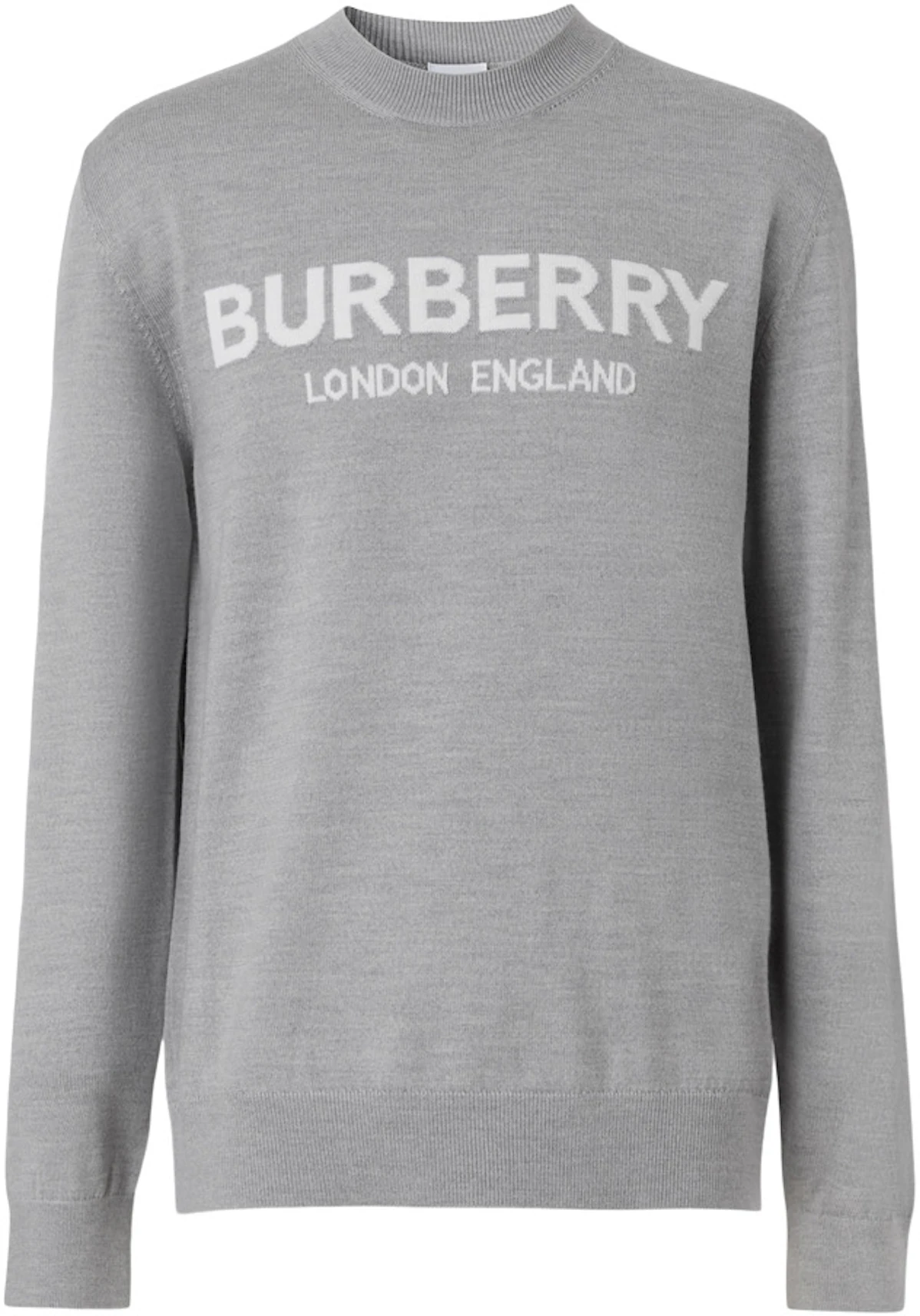 Burberry Logo Intarsia Wool Blend Sweater Grey Melange/White - SS22 - US