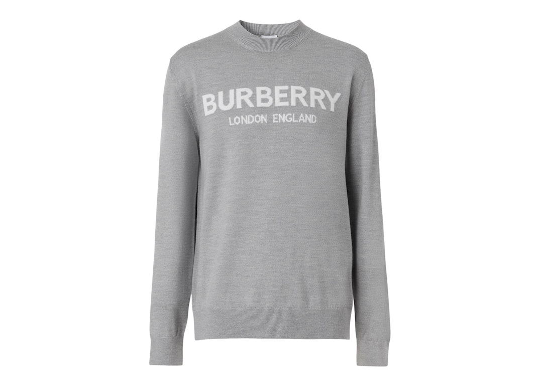 Pre-owned Burberry Logo Intarsia Wool Blend Sweater Grey Melange/white