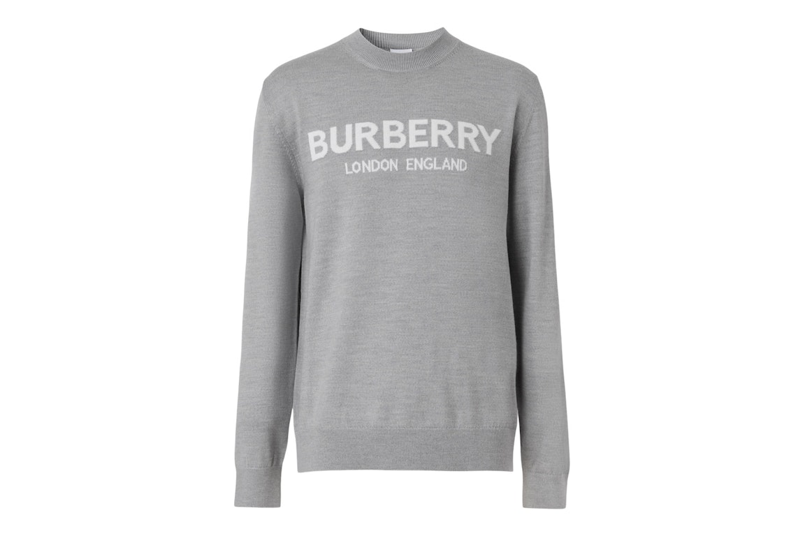 Pre-owned Burberry Logo Intarsia Wool Blend Sweater Grey Melange/white