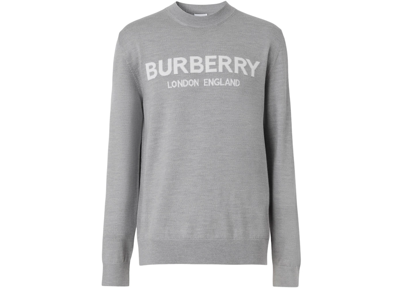 Burberry Logo Intarsia Wool Blend Sweater Grey Melange/White Men's