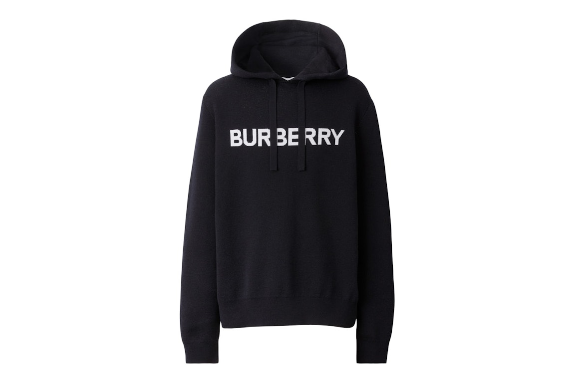 Pre-owned Burberry Logo Intarsia Wool Cotton Oversized Hoodie Coal Blue