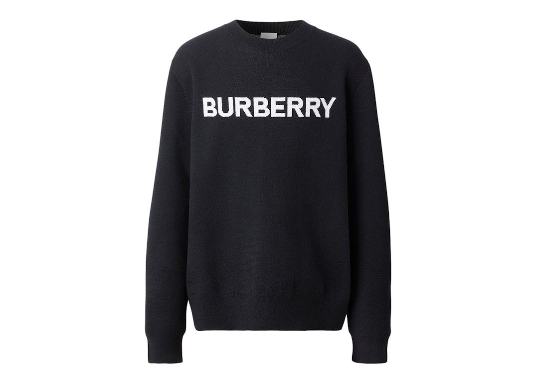 Pre-owned Burberry Logo Intarsia Wool Cotton Sweater Coal Blue