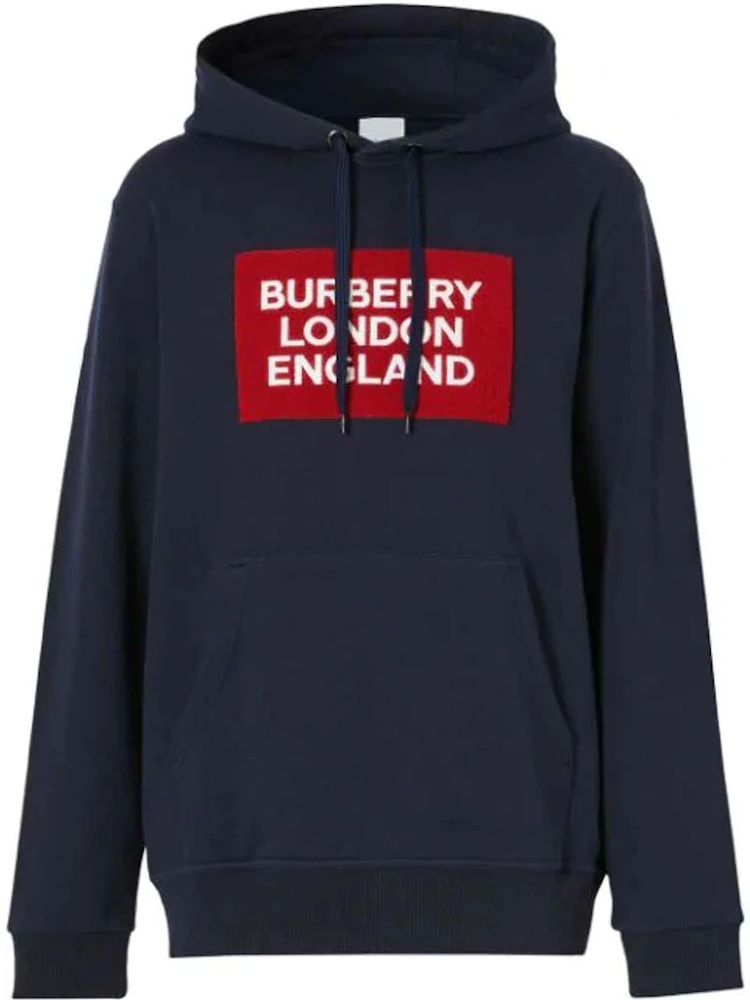 Burberry Logo Patch Hoodie Navy Red Men's - US
