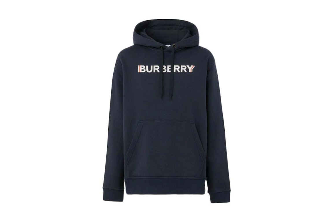 Pre-owned Burberry Logo Print Cotton Hoodie Navy