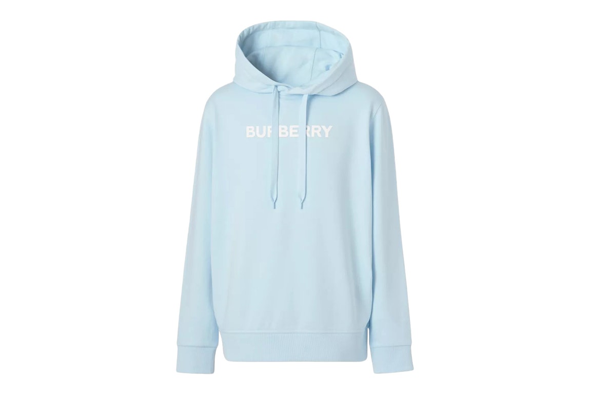 Pre-owned Burberry Logo Print Cotton Hoodie Pale Blue