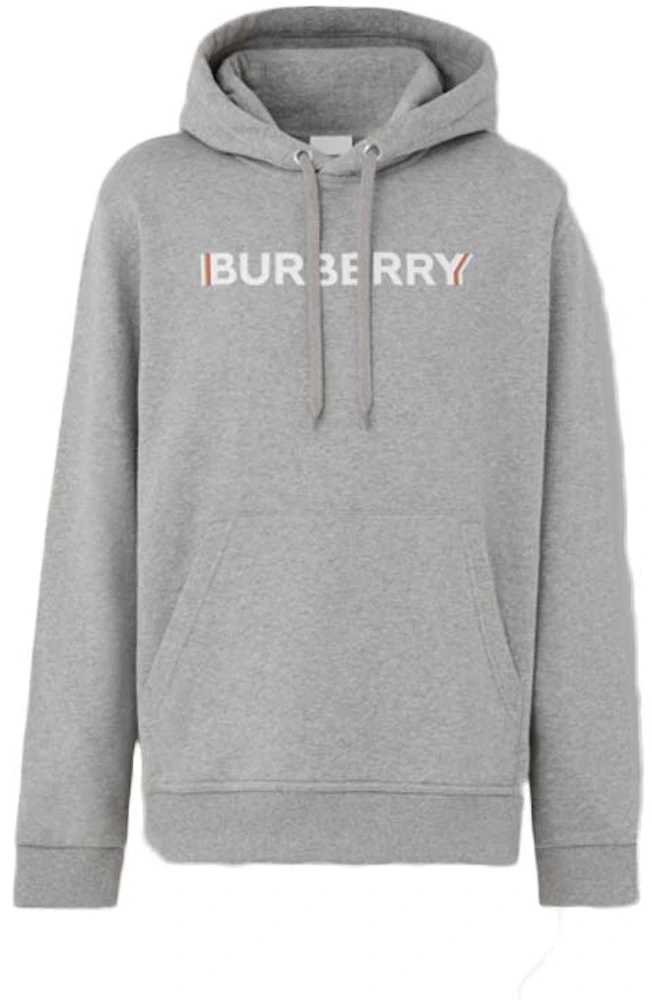 Burberry Logo Print Cotton Hoodie Pale Grey Melange Men's - US