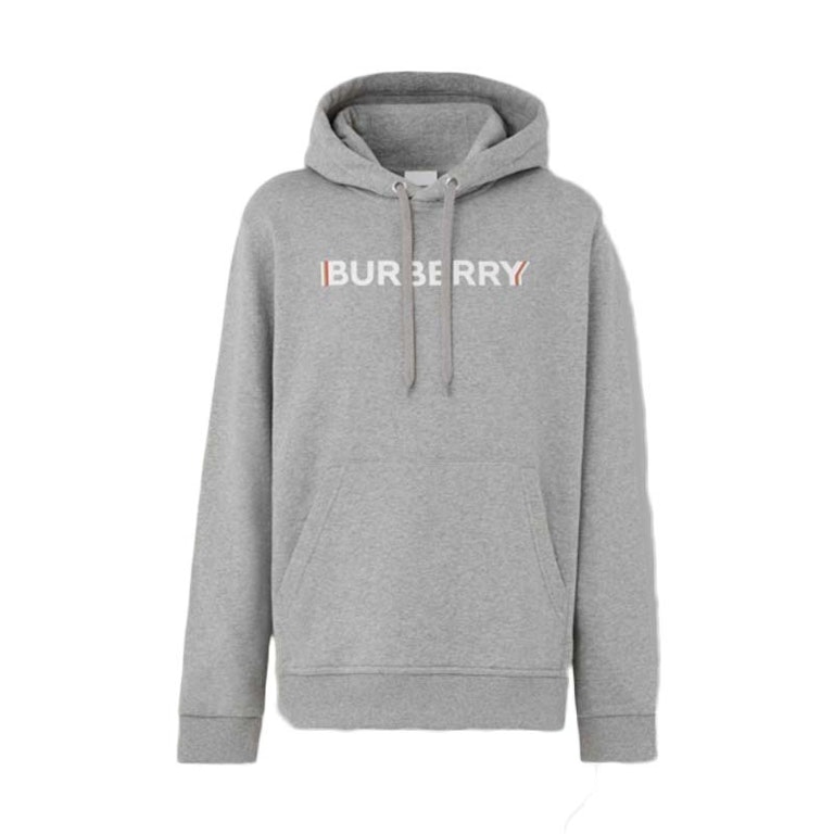 Pre-owned Burberry Logo Print Cotton Hoodie Pale Grey Melange