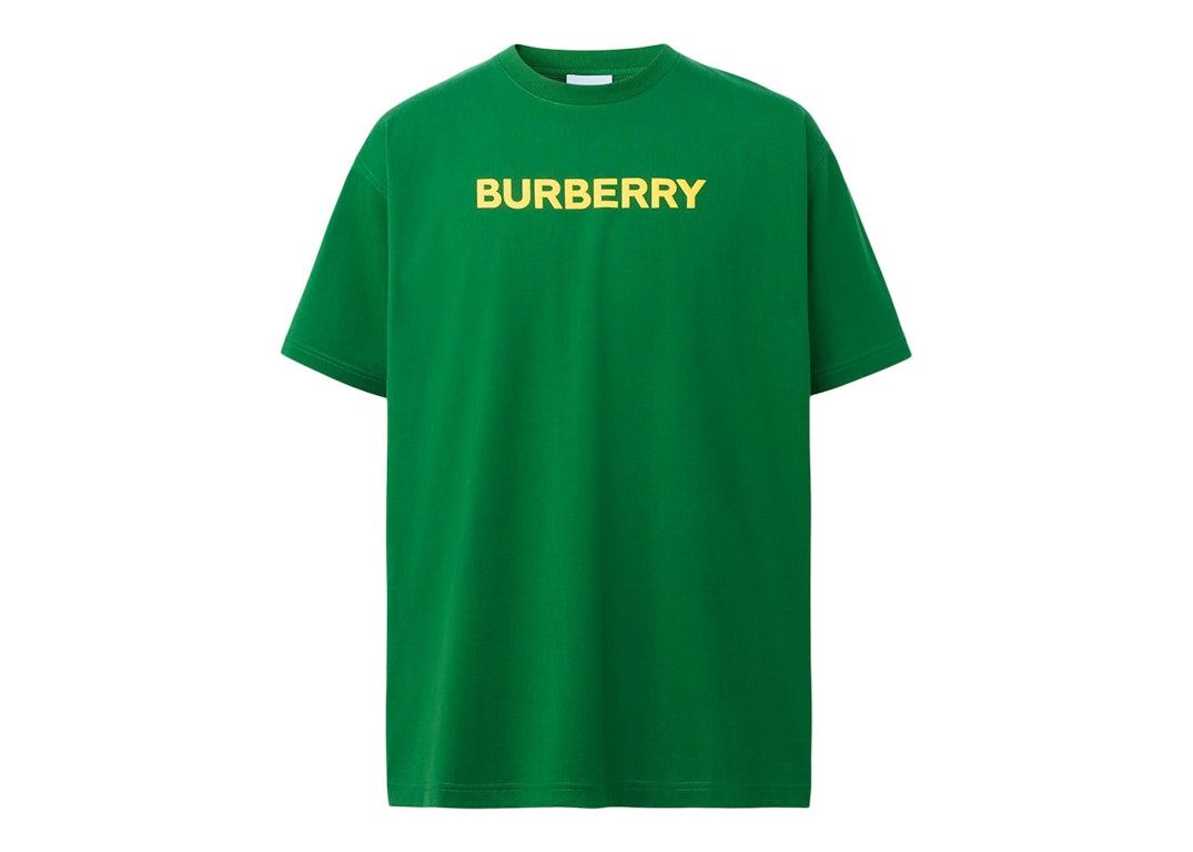 Pre-owned Burberry Logo Print Cotton Oversized T-shirt Ivy Green/yellow
