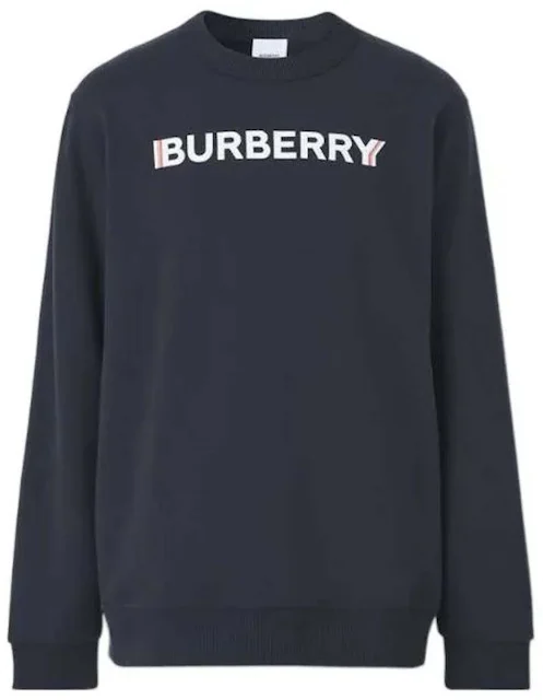 Burberry Logo Print Cotton Sweatshirt Navy Men's - US