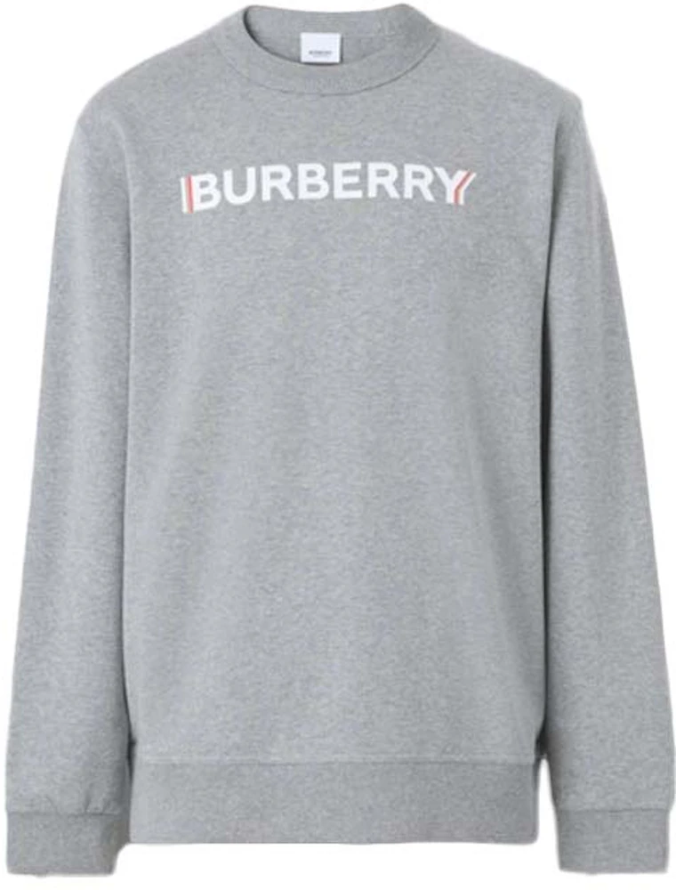 Burberry Logo Print Cotton Sweatshirt Pale Grey Melange Men's - US