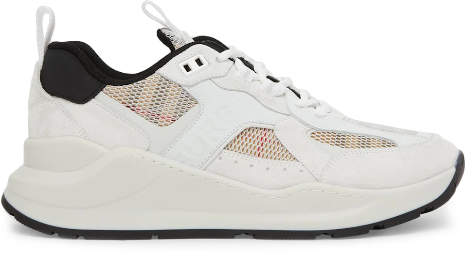 Burberry Logo Print Leather, Suede and Check Mesh Sneakers Archive Beige  White (Women's) - 80634701 - US