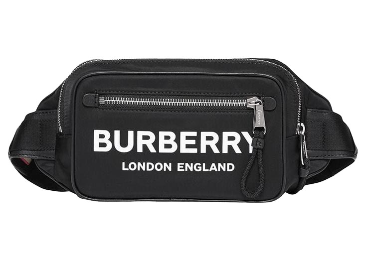 Burberry Logo Print Nylon Bum Bag Black in Polyamide with Silver