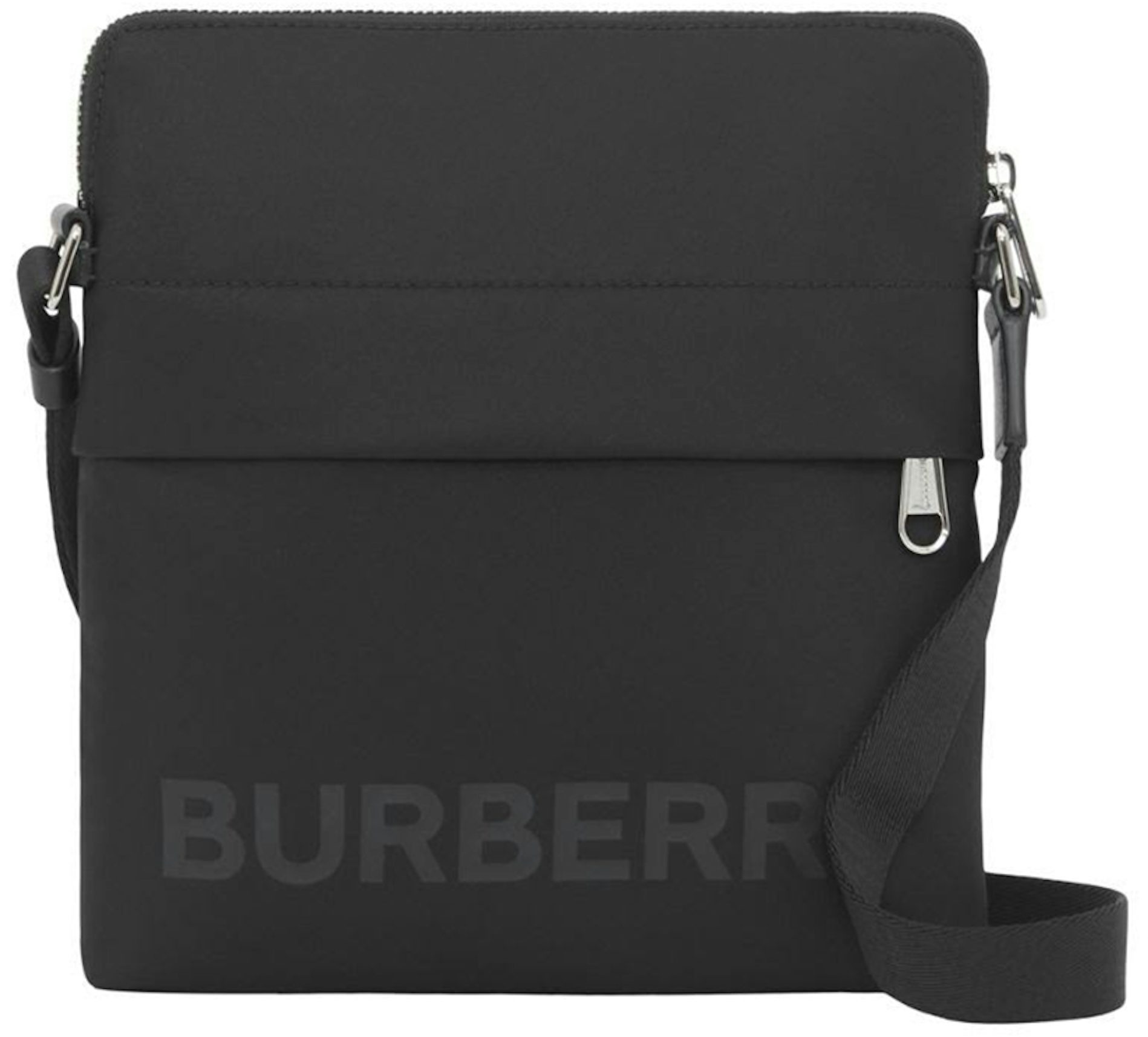 Burberry Logo Print Nylon Crossbody Bag Black in Nylon with Silver