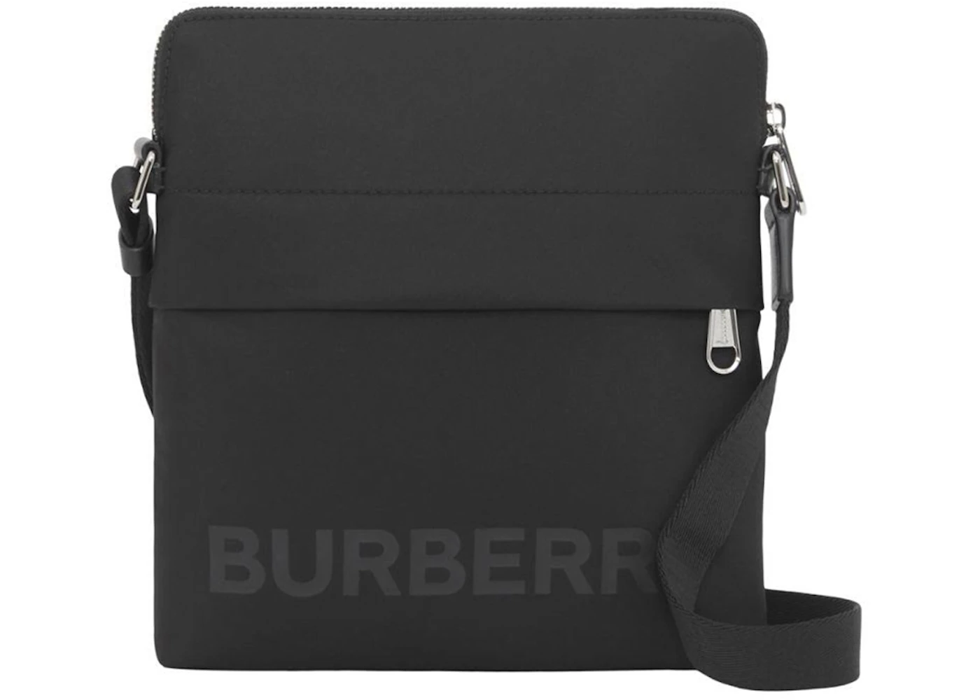 Burberry Logo Print Nylon Crossbody Bag Black in Nylon with Silver-tone ...