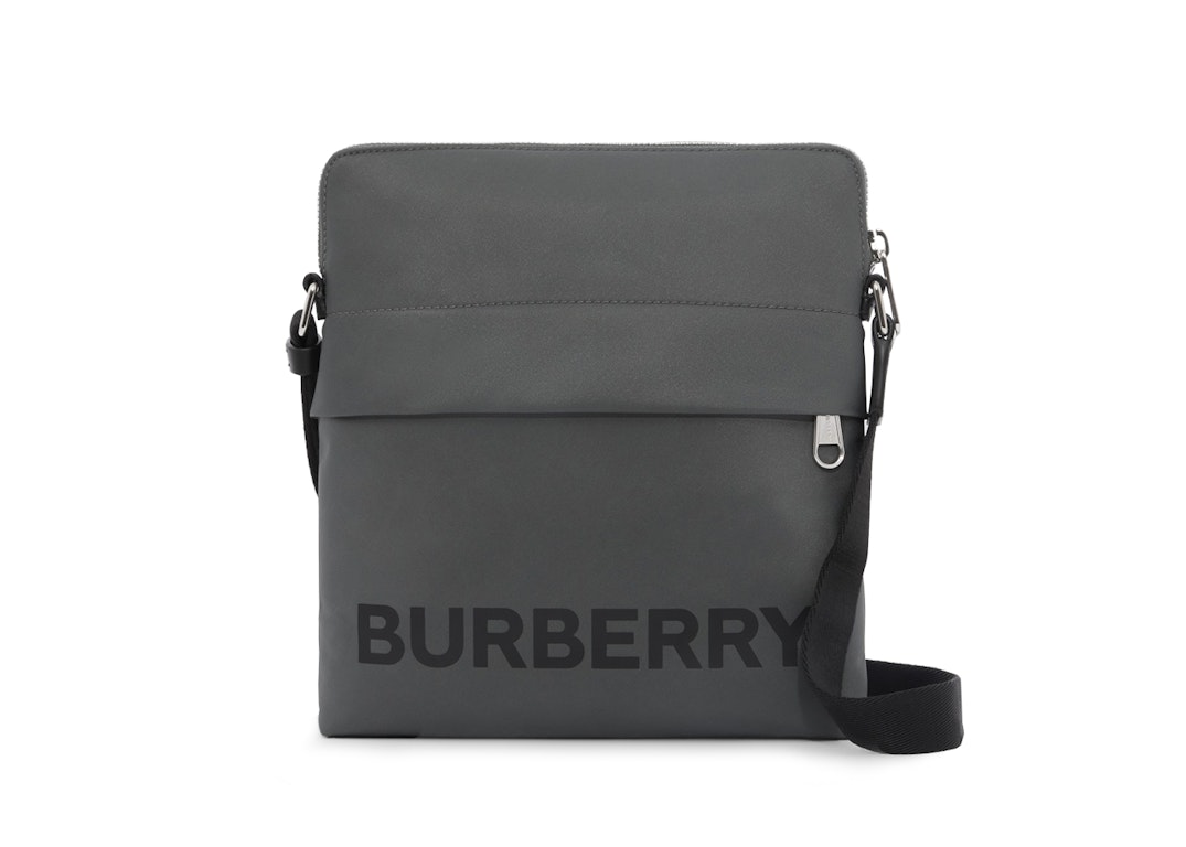 Pre-owned Burberry Logo Print Nylon Crossbody Bag Charcoal Gray