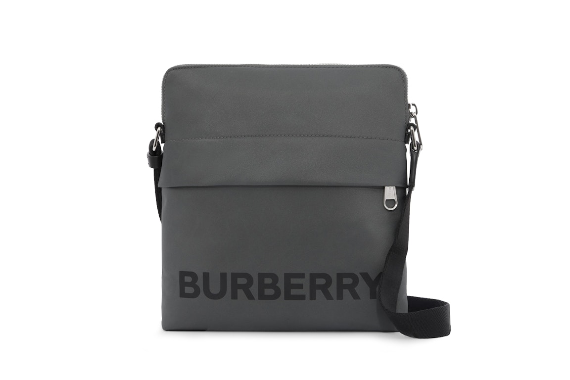 Pre-owned Burberry Logo Print Nylon Crossbody Bag Charcoal Gray
