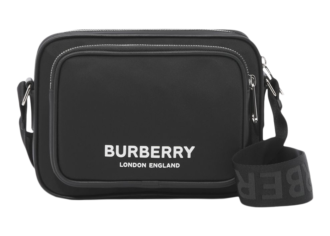 Burberry Logo Print Nylon Crossbody Bag Black in Polyamide with Silver-tone  - US