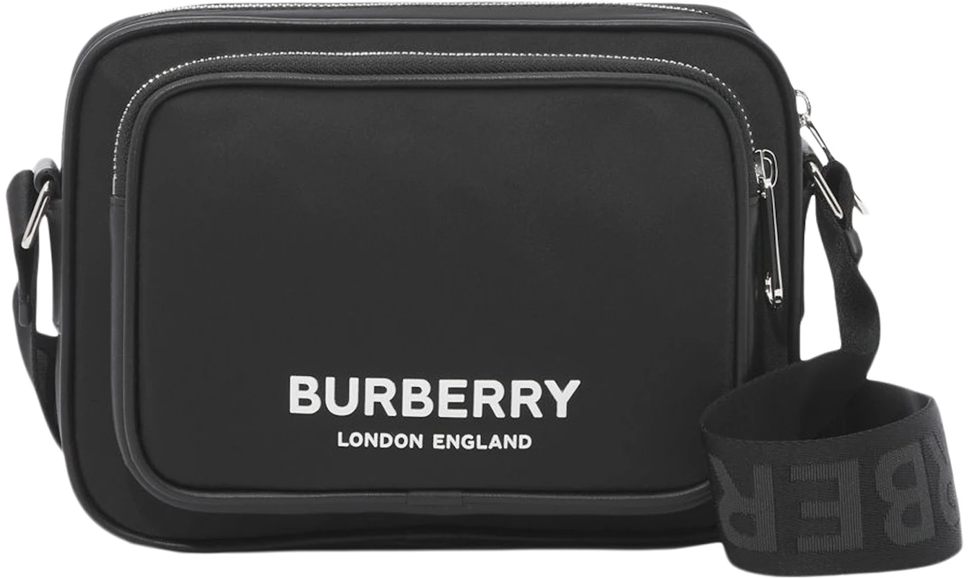 Burberry Logo Print Nylon Crossbody Bag Black in Polyamide with Silver ...