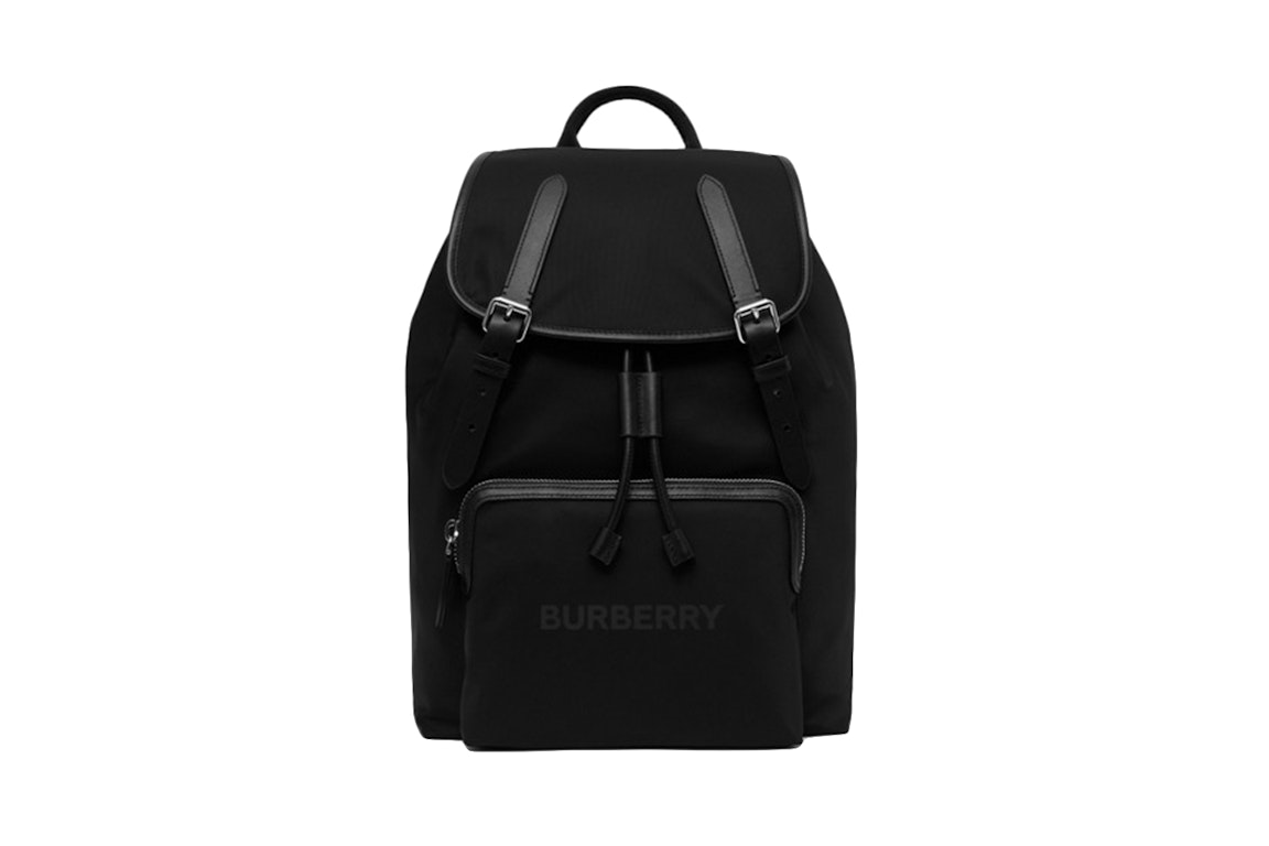 Pre-owned Burberry Logo Print Nylon Double Buckle Backpack Black