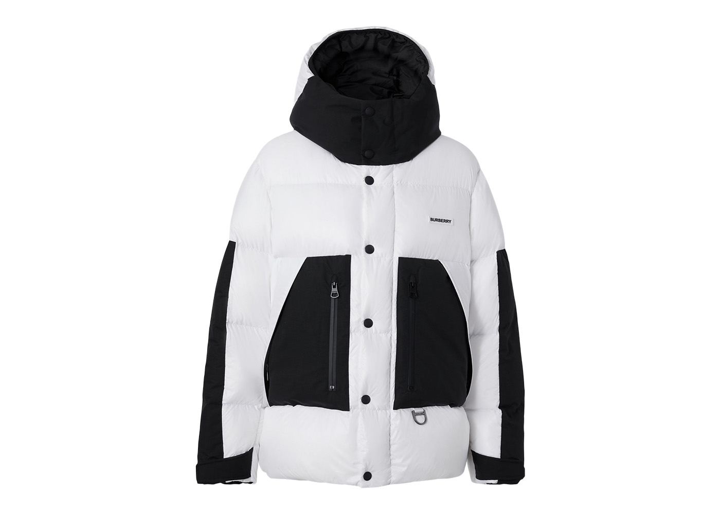 Burberry Logo Print Nylon Oversized Hooded Puffer Jacket Optic White/Black