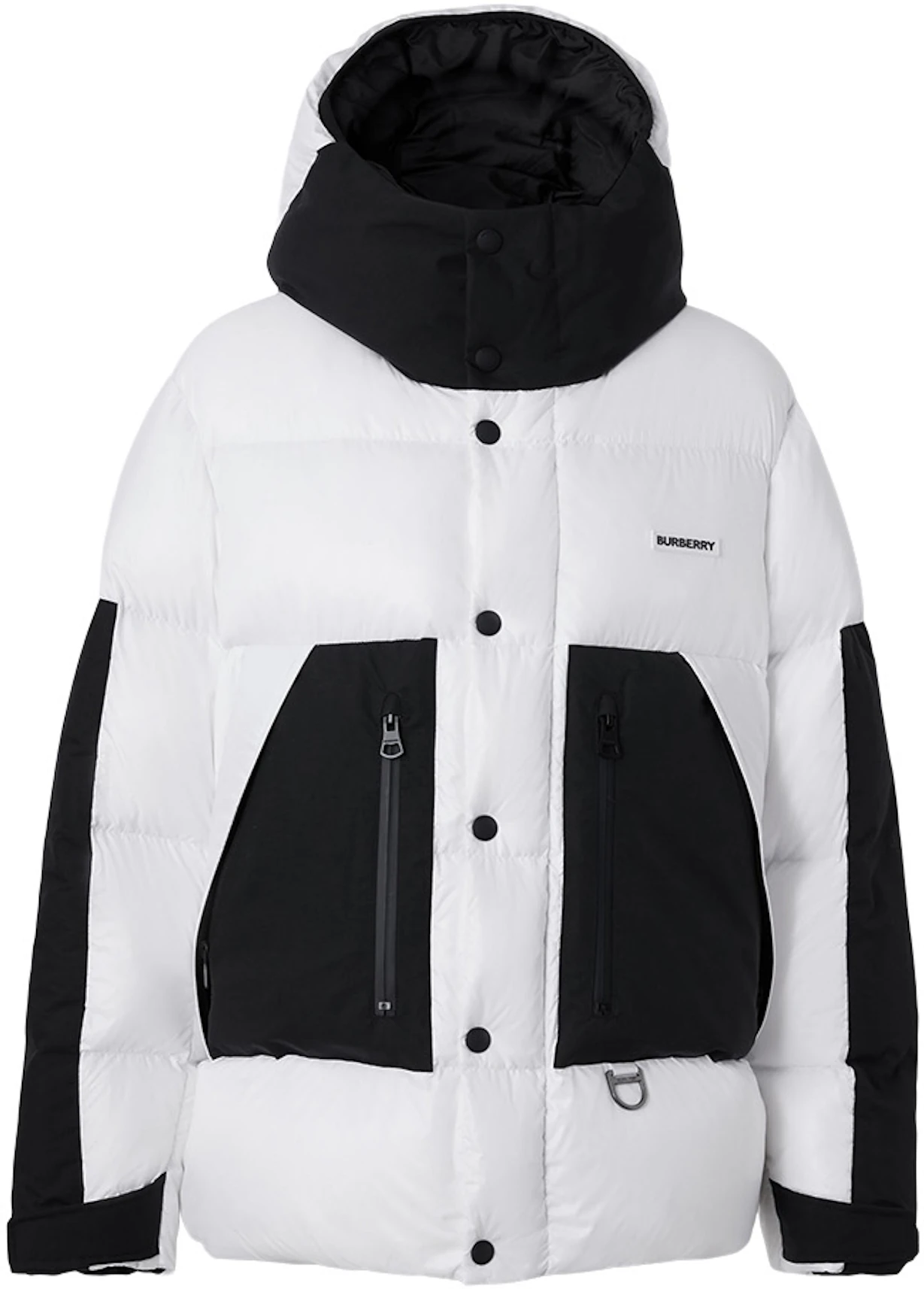 Burberry Logo Print Nylon Oversized Hooded Puffer Jacket Optic White/Black  - AW22 - US