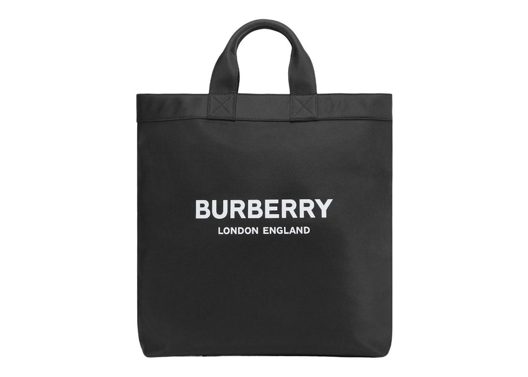 Pre-owned Burberry Logo Print Nylon Tote Bag Black