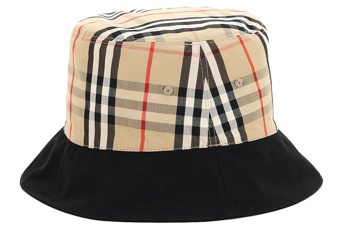 Pre-owned Burberry Reversible Logo Print Cotton Gabardine Bucket Hat Black