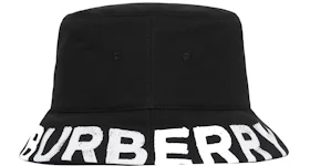 Burberry Reversible Logo Print Cotton Gabardine Bucket Hat Black