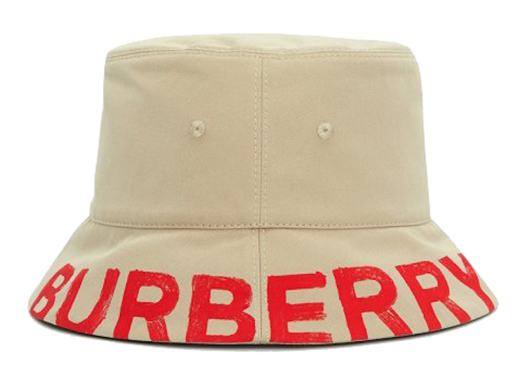Pre-owned Burberry Logo-print Reversible Bucket Hat Honey/red