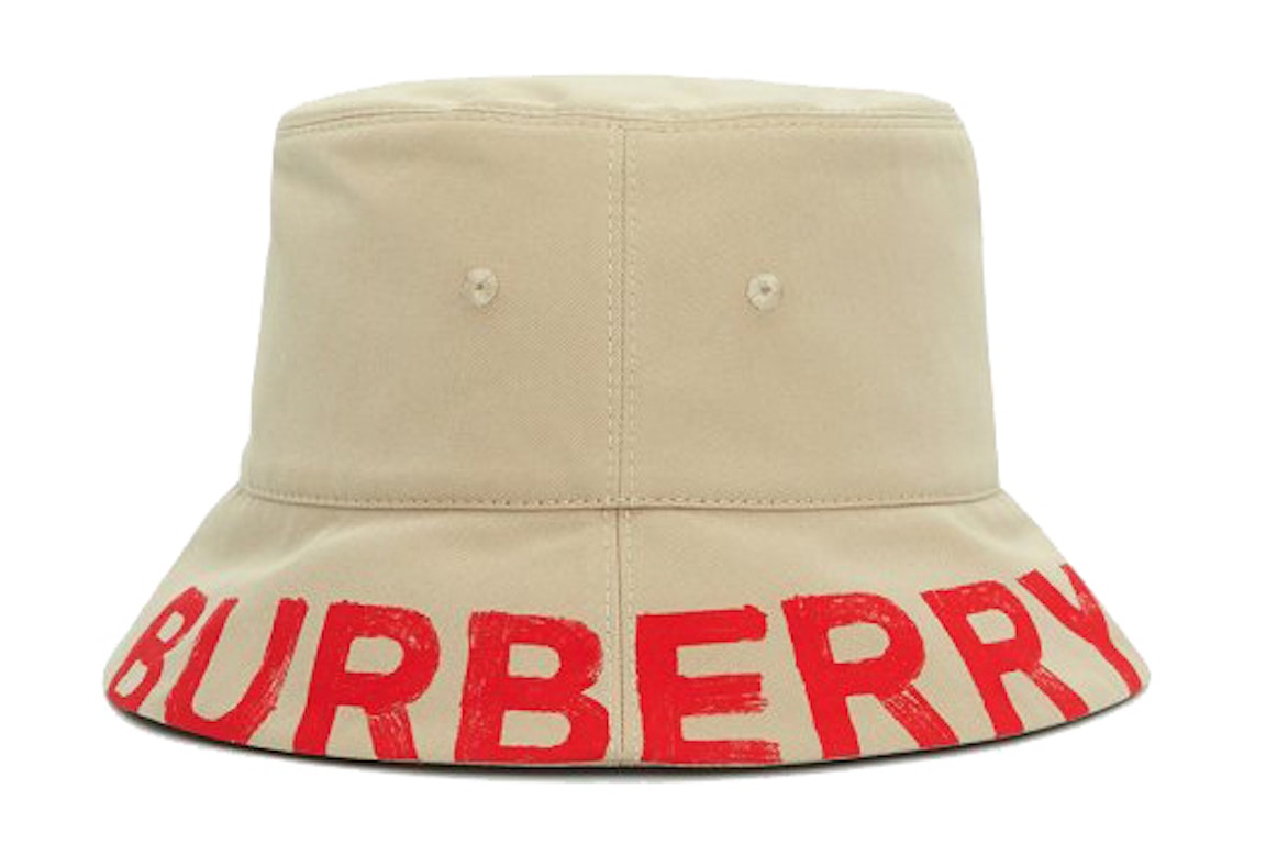 Pre-owned Burberry Logo-print Reversible Bucket Hat Honey/red