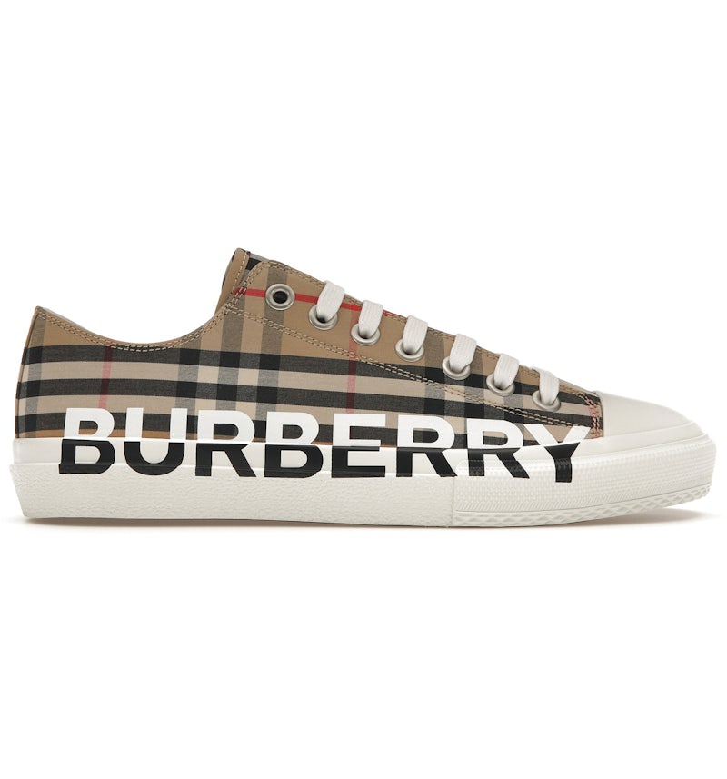 Burberry Logo Print Zapatillas Vintage Check Cotton Archive Beige