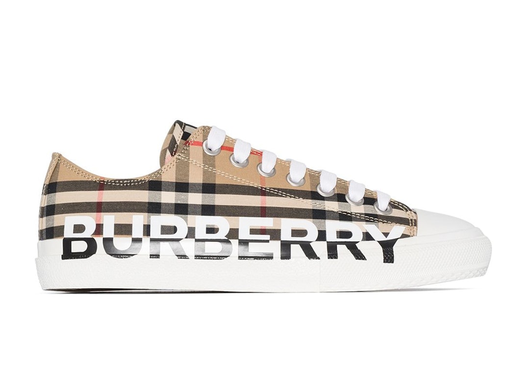 Pre-owned Burberry Logo Print Vintage Check Cotton Sneakers Archive Beige (women's) In Archive Beige/white