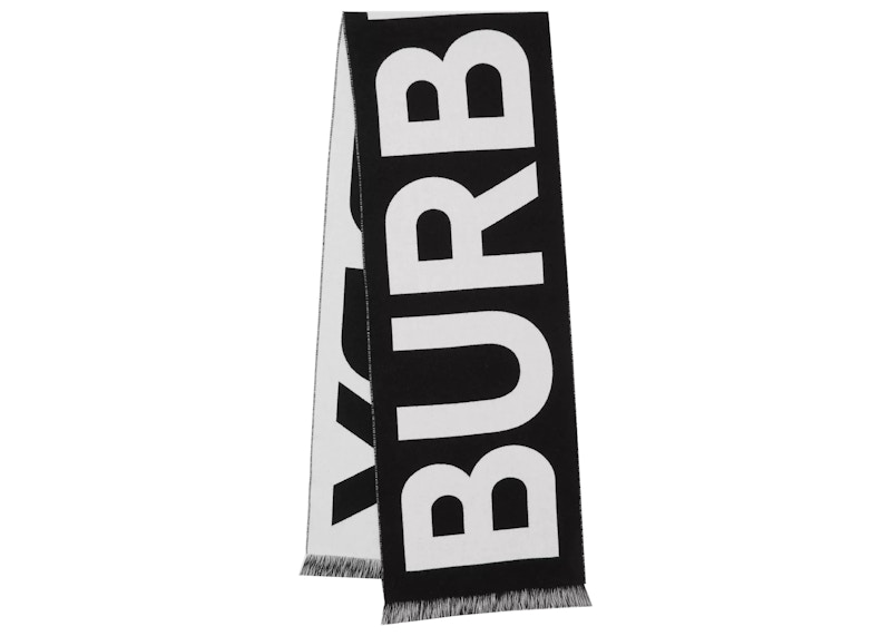 Pre-owned Burberry Logo Wool Jacquard Scarf In Black