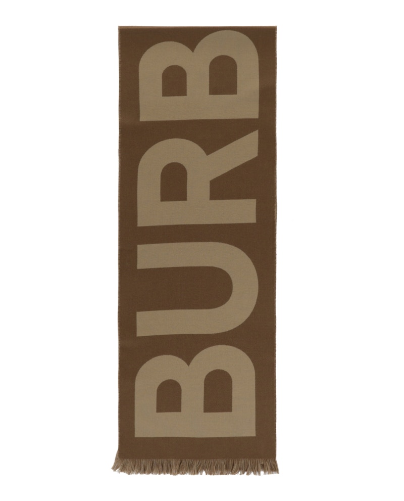 Pre-owned Burberry Women's  Logo Wool Scarf In Birch Brown