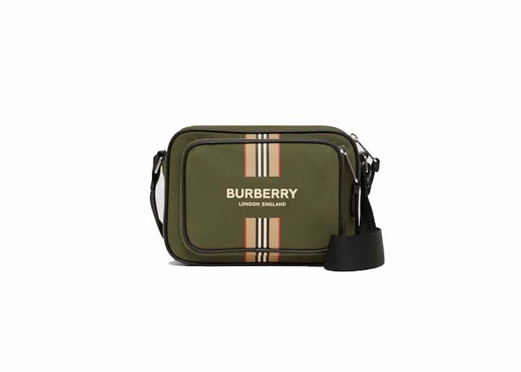 Pre-owned Burberry Logo And Icon Stripe Print Econyl Crossbody Bag Dark Olive Green