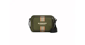 Burberry Logo and Icon Stripe Print Econyl Crossbody Bag Dark Olive Green
