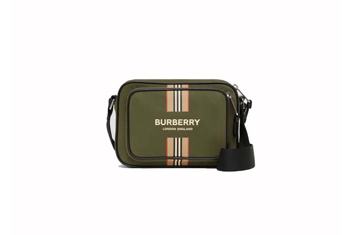 Pre-owned Burberry Logo And Icon Stripe Print Econyl Crossbody Bag Dark Olive Green