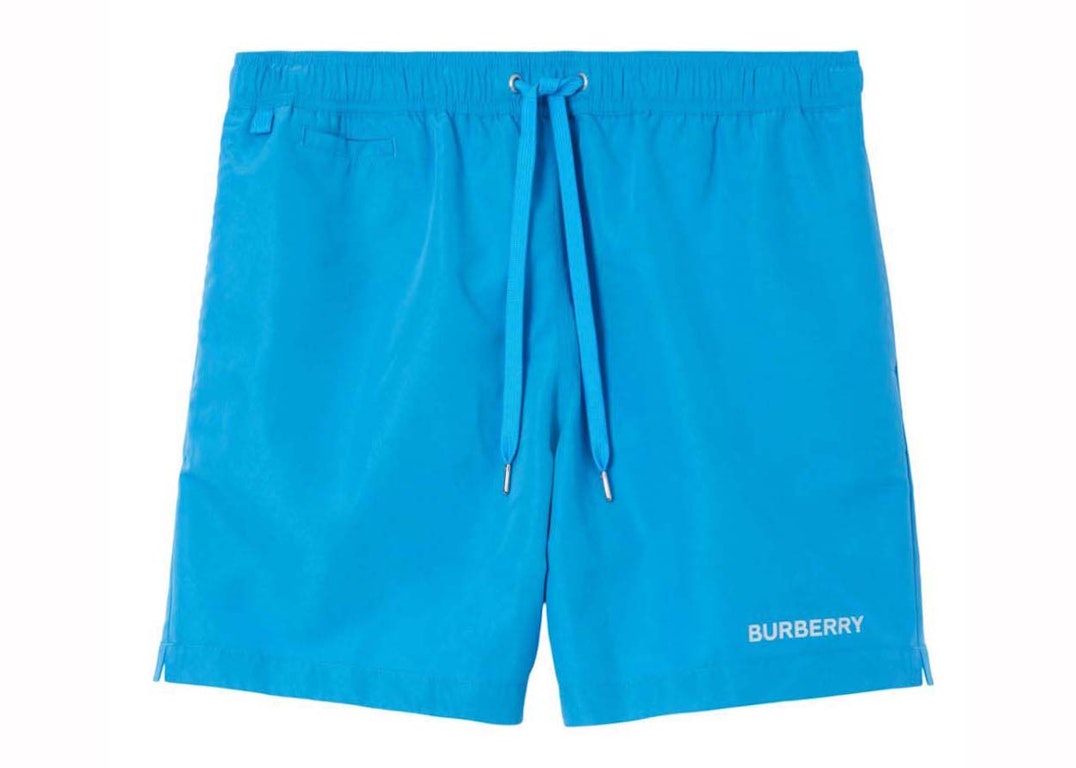 Pre-owned Burberry Logo-print Drawstring Swim Shorts Blue