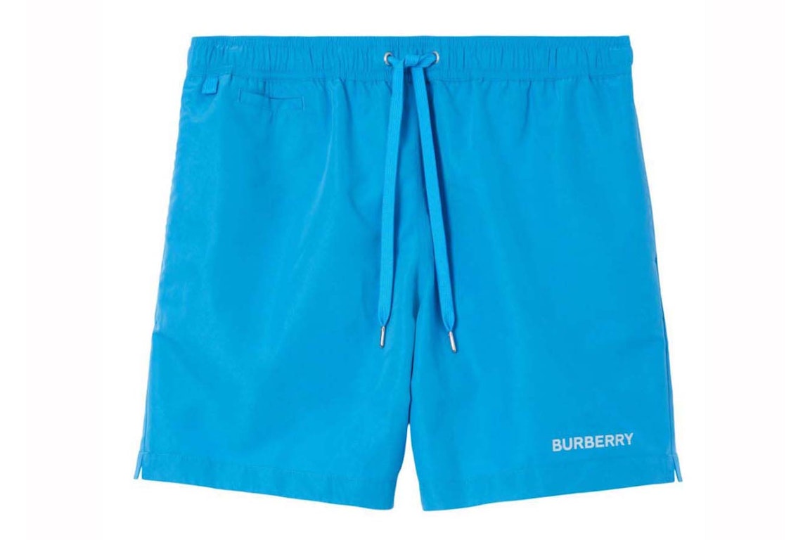 Pre-owned Burberry Logo-print Drawstring Swim Shorts Blue