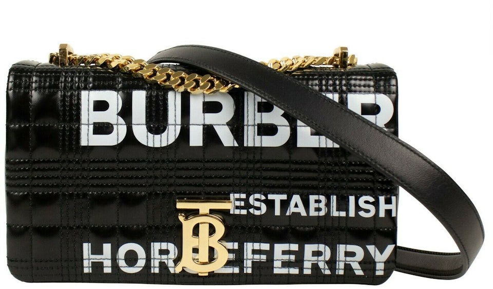 Burberry Medium Lola TB Quilted Lambskin Leather Shoulder Bag Black