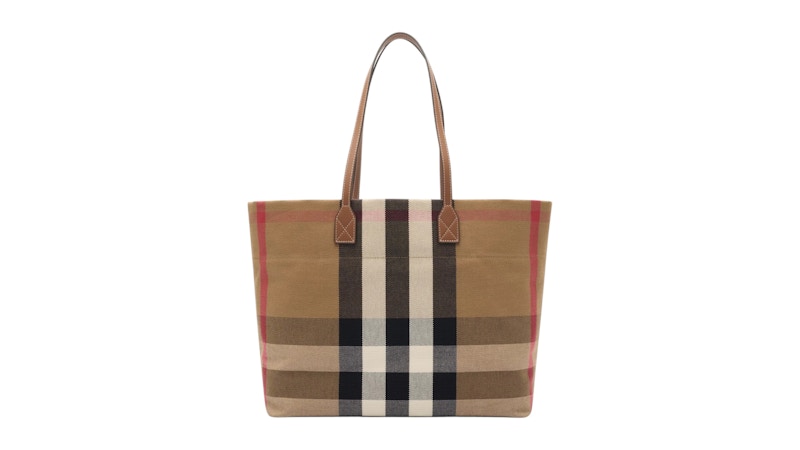 Pre-owned Burberry Women's London Check Canvas Medium Tote Bag In Beige In Sand