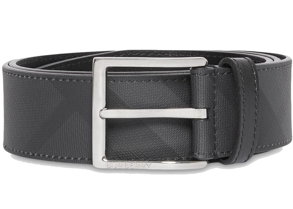 Burberry London Check and Leather Belt 1.6 Width Dark Charcoal