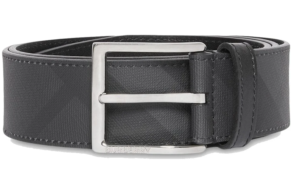 Burberry London Check and Leather Belt 1.6 Width Dark Charcoal/Black in ...