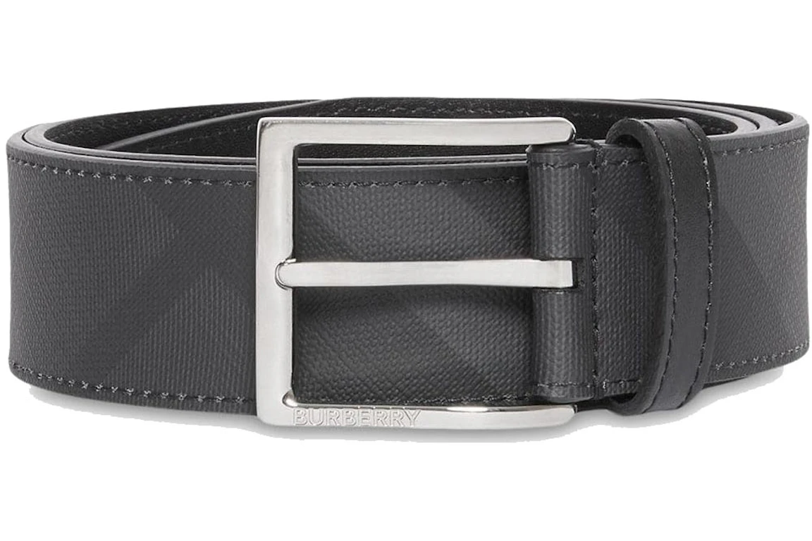Burberry London Check and Leather Belt 1.6 Width Dark Charcoal/Black